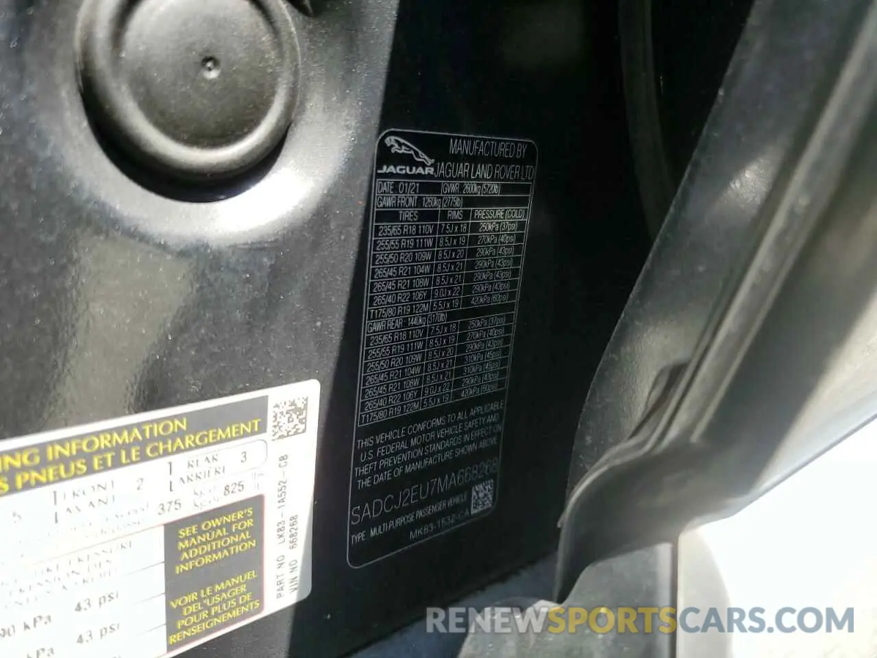13 Photograph of a damaged car SADCJ2EU7MA668268 JAGUAR F-PACE 2021