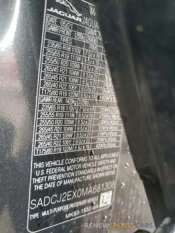 14 Photograph of a damaged car SADCJ2EX0MA681308 JAGUAR F-PACE 2021