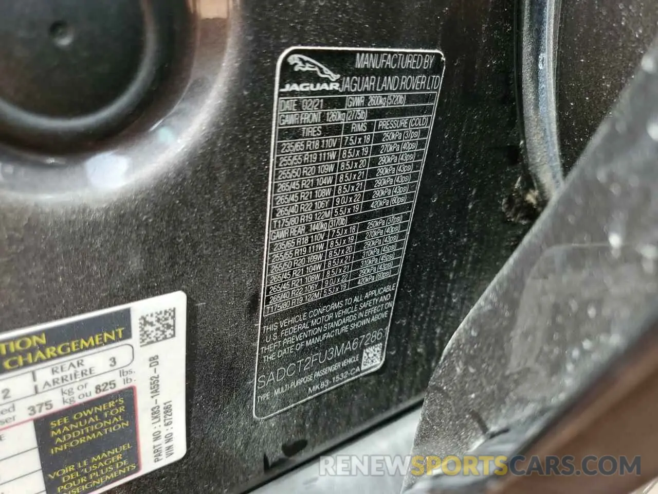 14 Photograph of a damaged car SADCT2FU3MA672861 JAGUAR F-PACE 2021