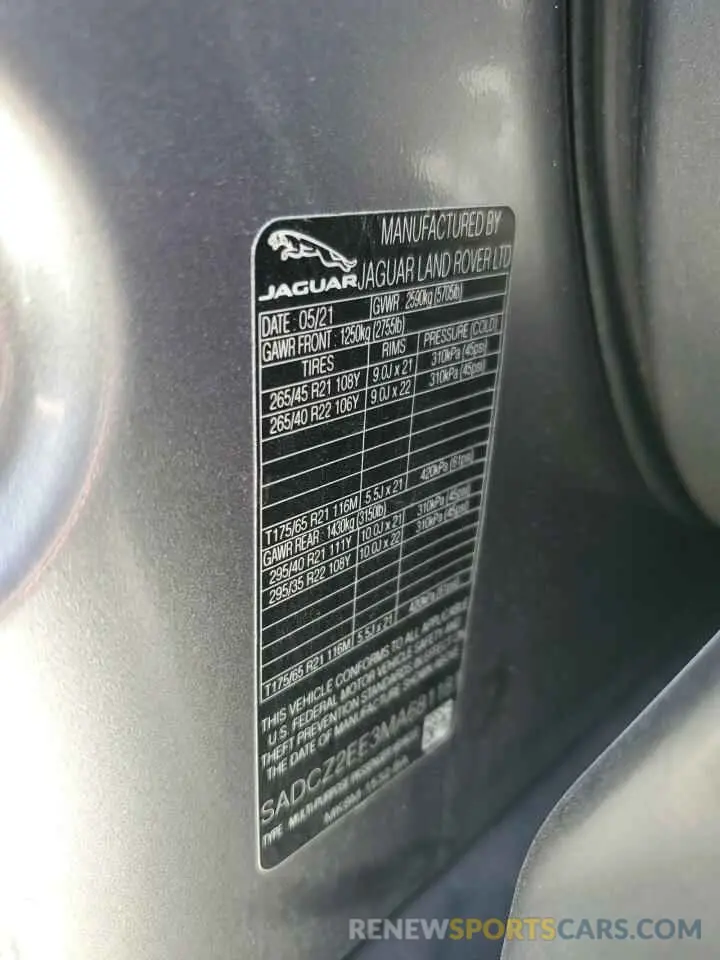 13 Photograph of a damaged car SADCZ2EE3MA681181 JAGUAR F-PACE 2021