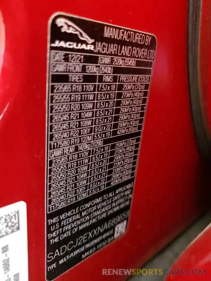13 Photograph of a damaged car SADCJ2EXXNA689658 JAGUAR F-PACE 2022