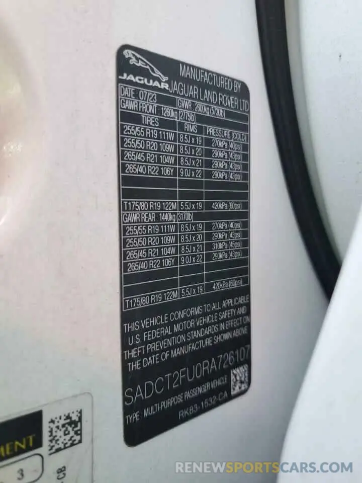 14 Photograph of a damaged car SADCT2FU0RA726107 JAGUAR F-PACE 2024