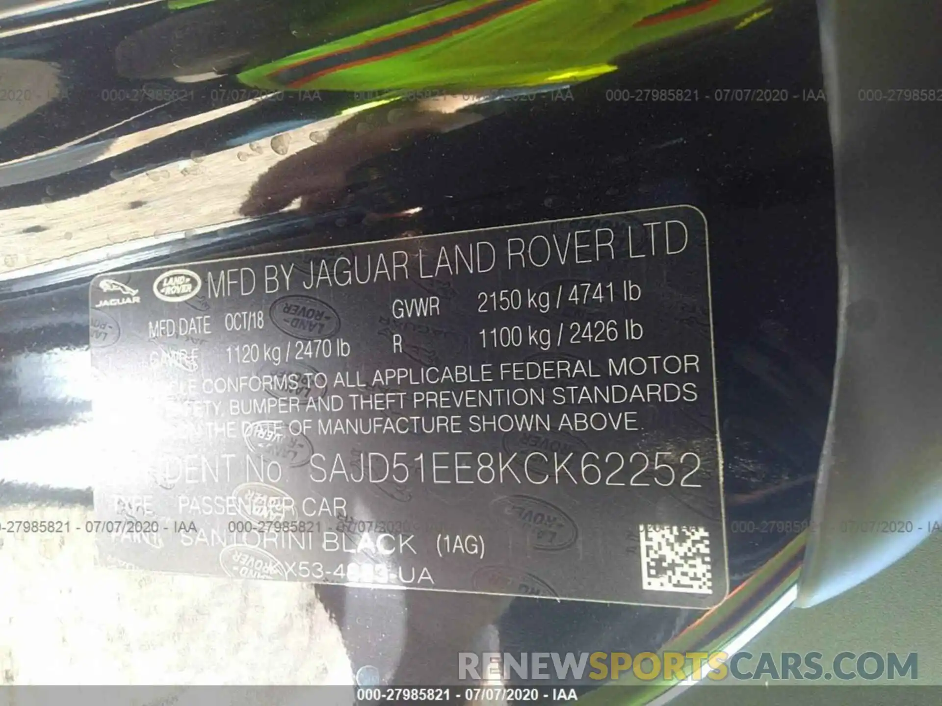 9 Photograph of a damaged car SAJD51EE8KCK62252 JAGUAR F-TYPE 2019