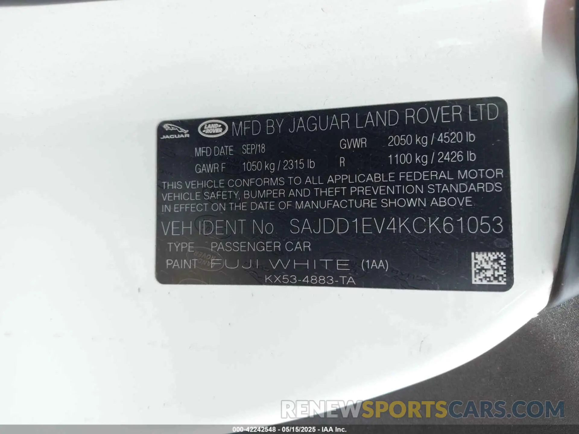9 Photograph of a damaged car SAJDD1EV4KCK61053 JAGUAR F-TYPE 2019