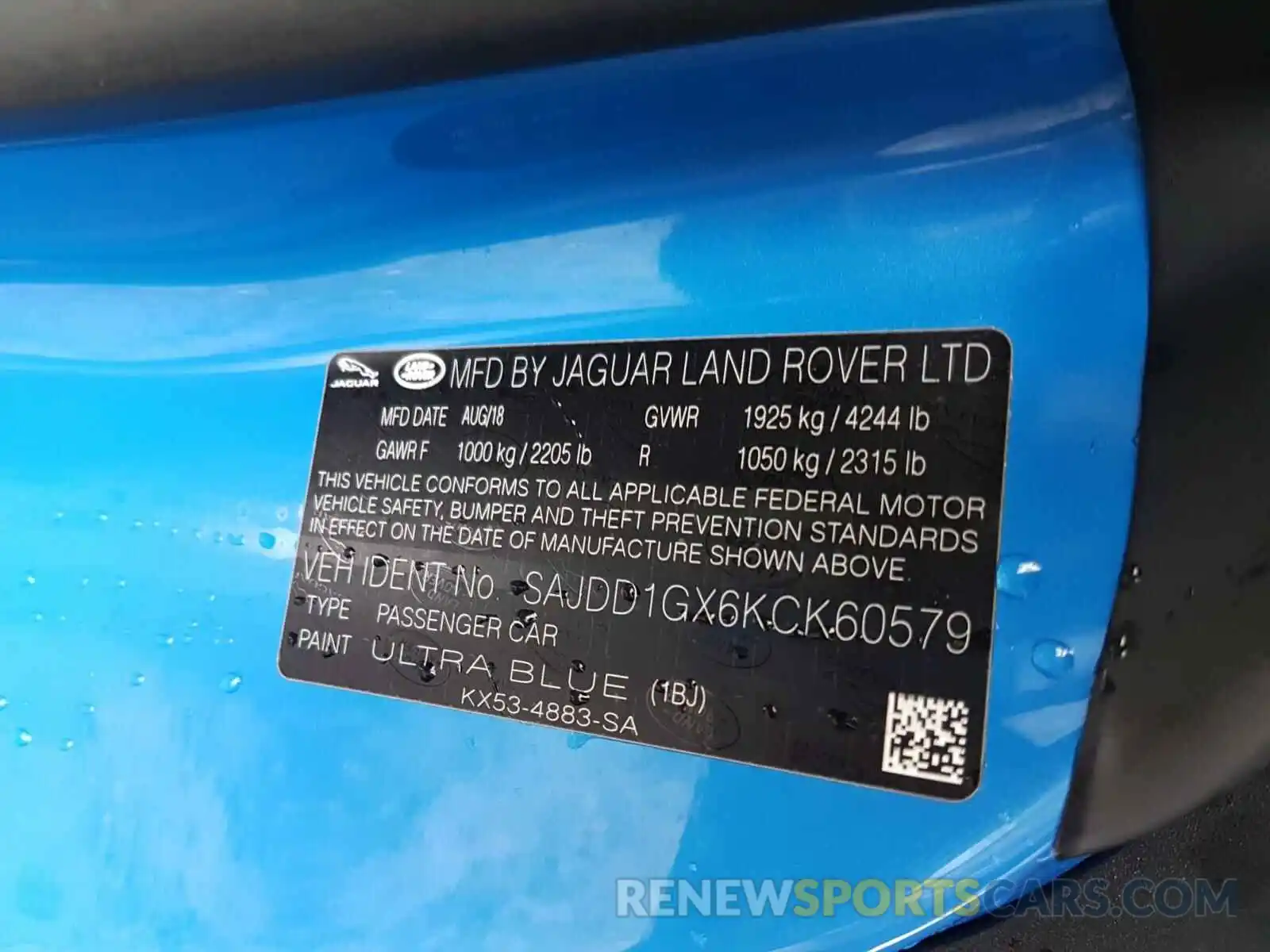 10 Photograph of a damaged car SAJDD1GX6KCK60579 JAGUAR F-TYPE 2019