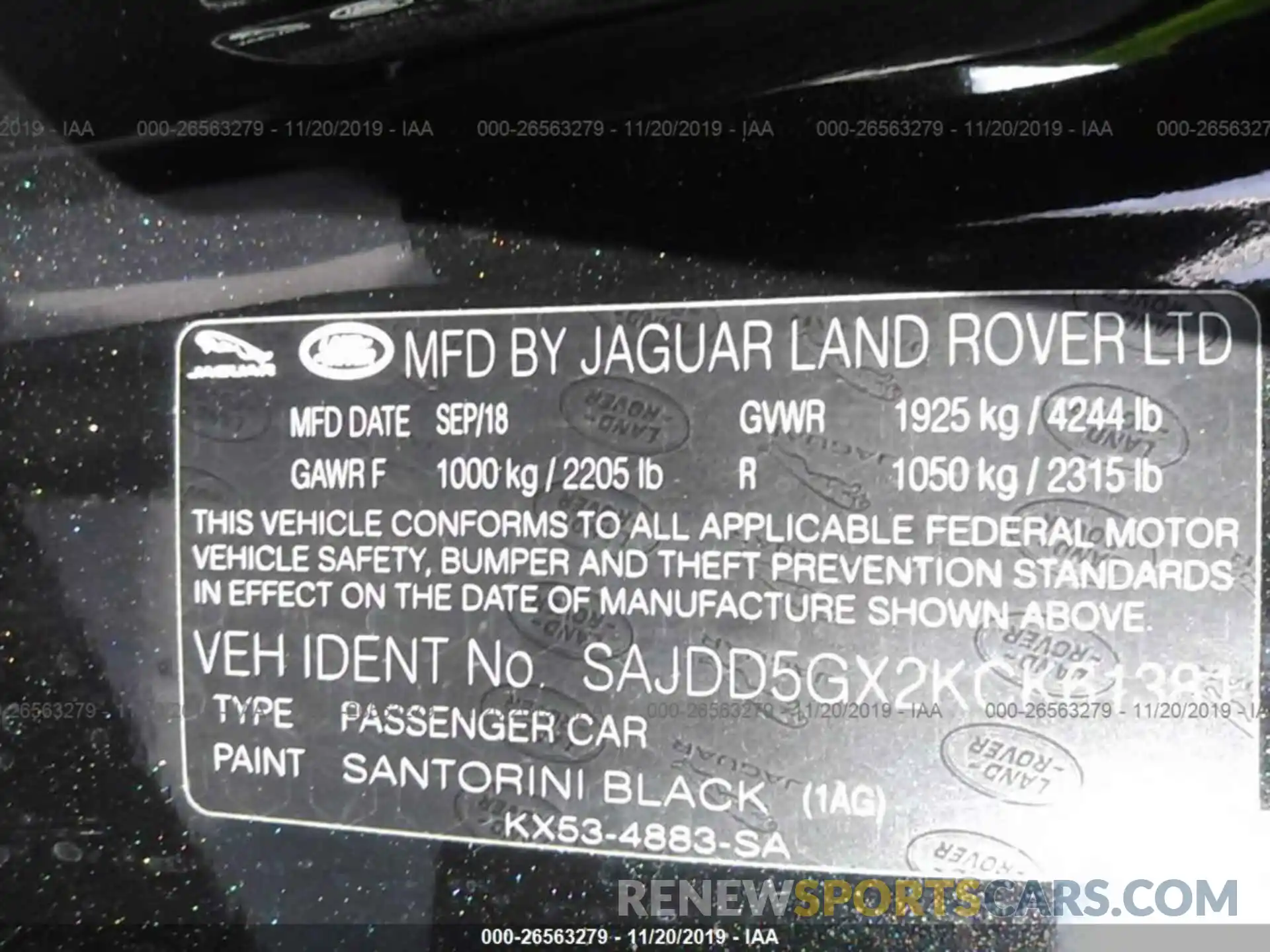 9 Photograph of a damaged car SAJDD5GX2KCK61381 JAGUAR F-TYPE 2019