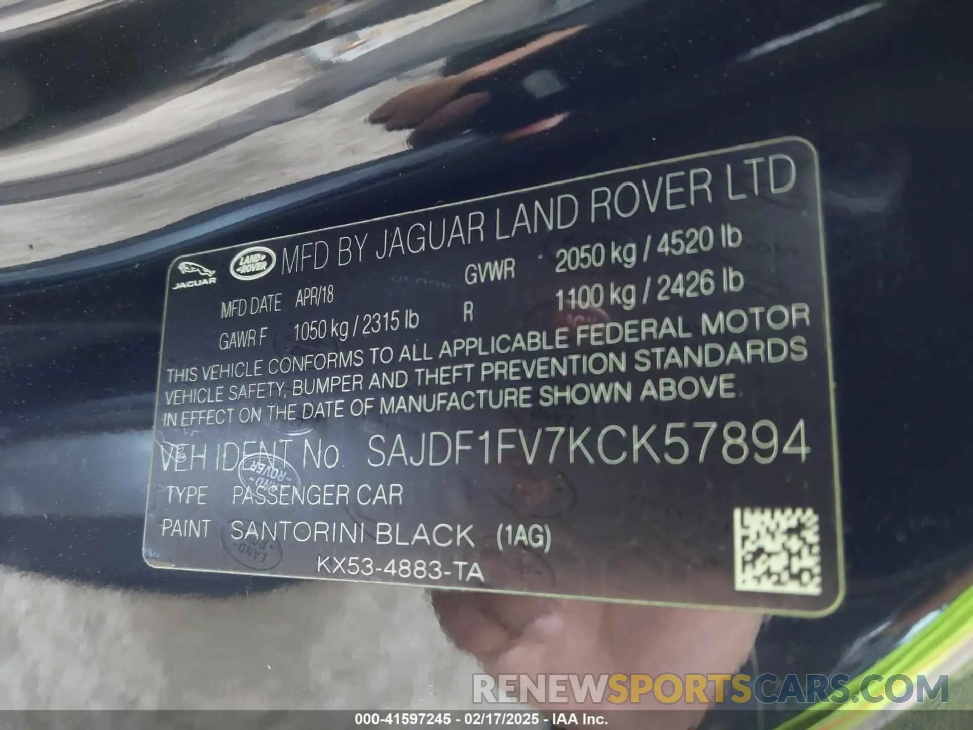 9 Photograph of a damaged car SAJDF1FV7KCK57894 JAGUAR F-TYPE 2019