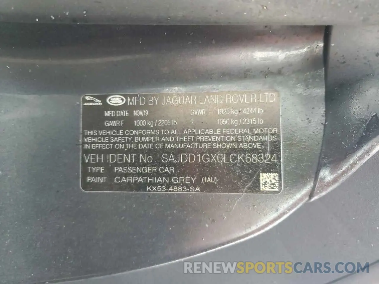 12 Photograph of a damaged car SAJDD1GX0LCK68324 JAGUAR F-TYPE 2020