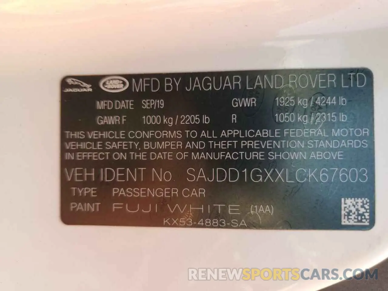 12 Photograph of a damaged car SAJDD1GXXLCK67603 JAGUAR F-TYPE 2020