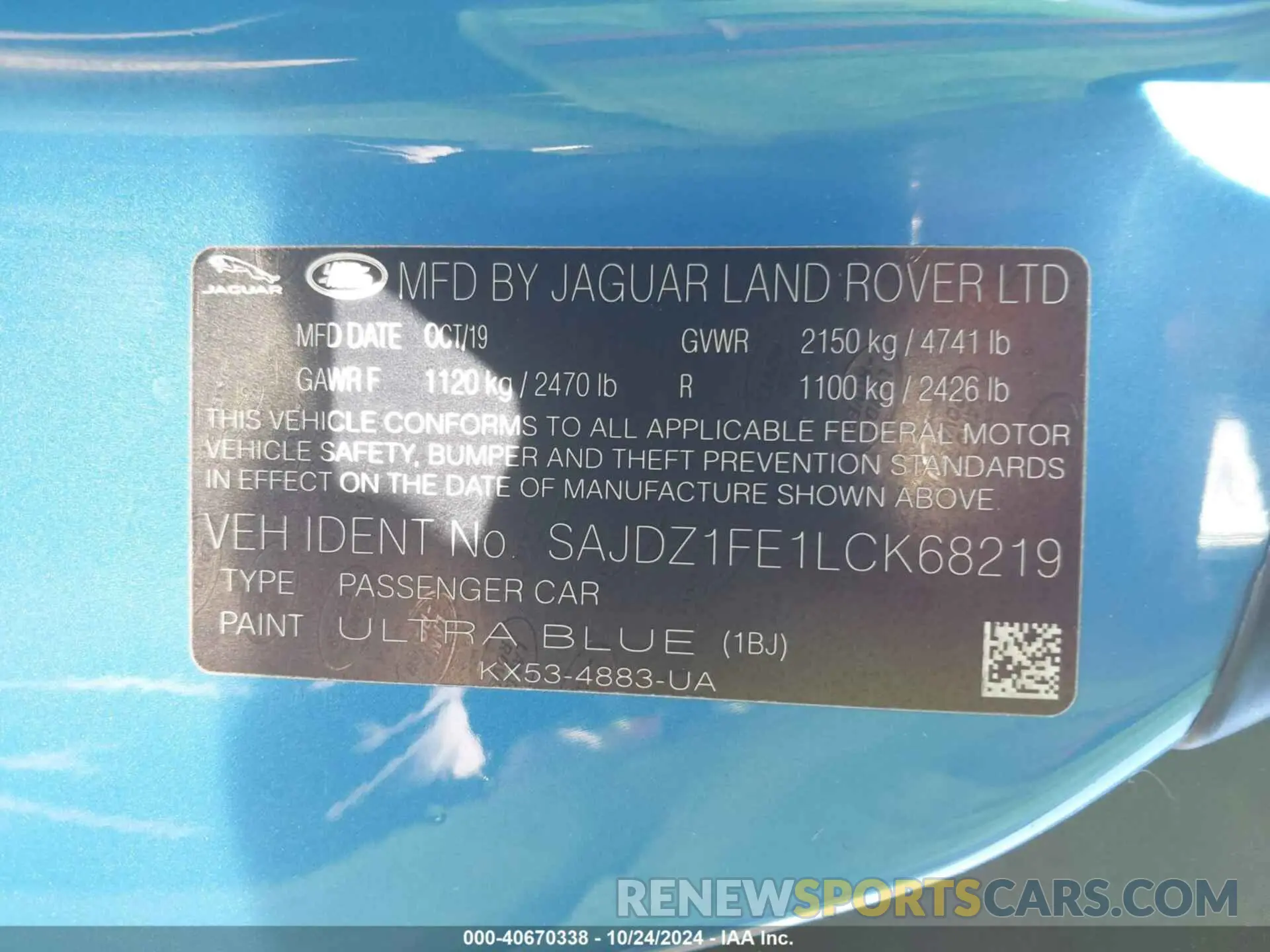 9 Photograph of a damaged car SAJDZ1FE1LCK68219 JAGUAR F-TYPE 2020