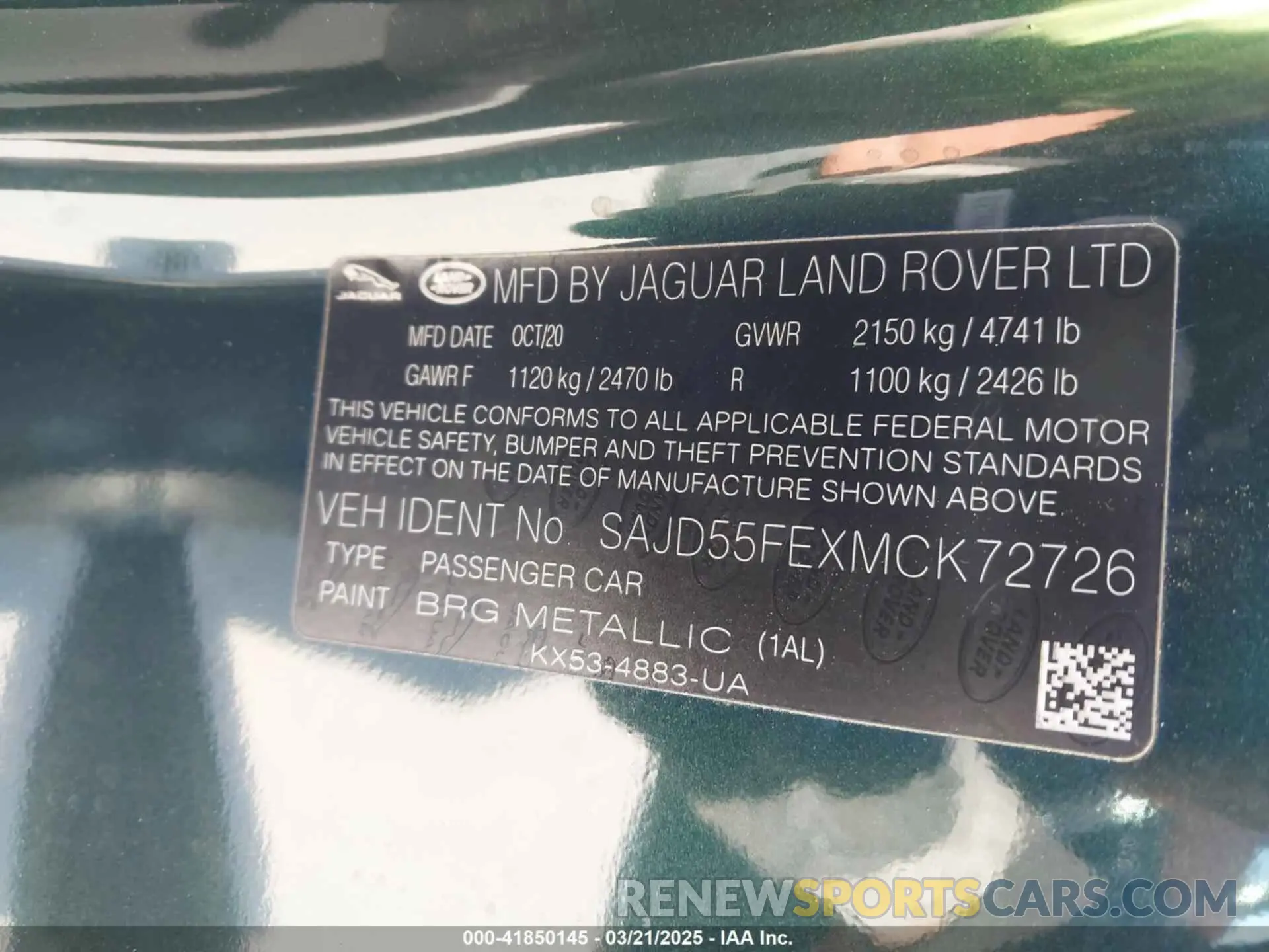 9 Photograph of a damaged car SAJD55FEXMCK72726 JAGUAR F-TYPE 2021