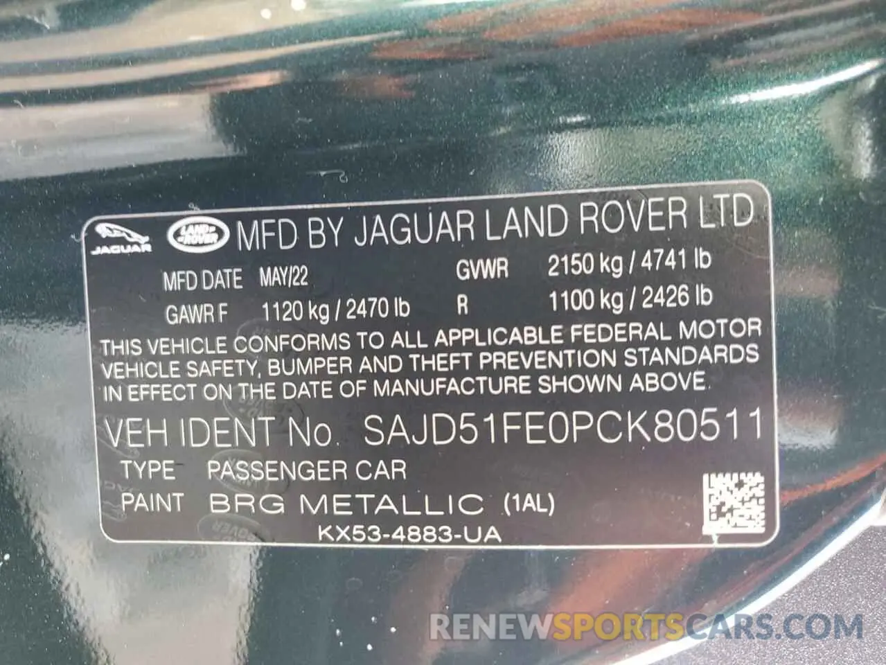 15 Photograph of a damaged car SAJD51FE0PCK80511 JAGUAR F-TYPE 2023