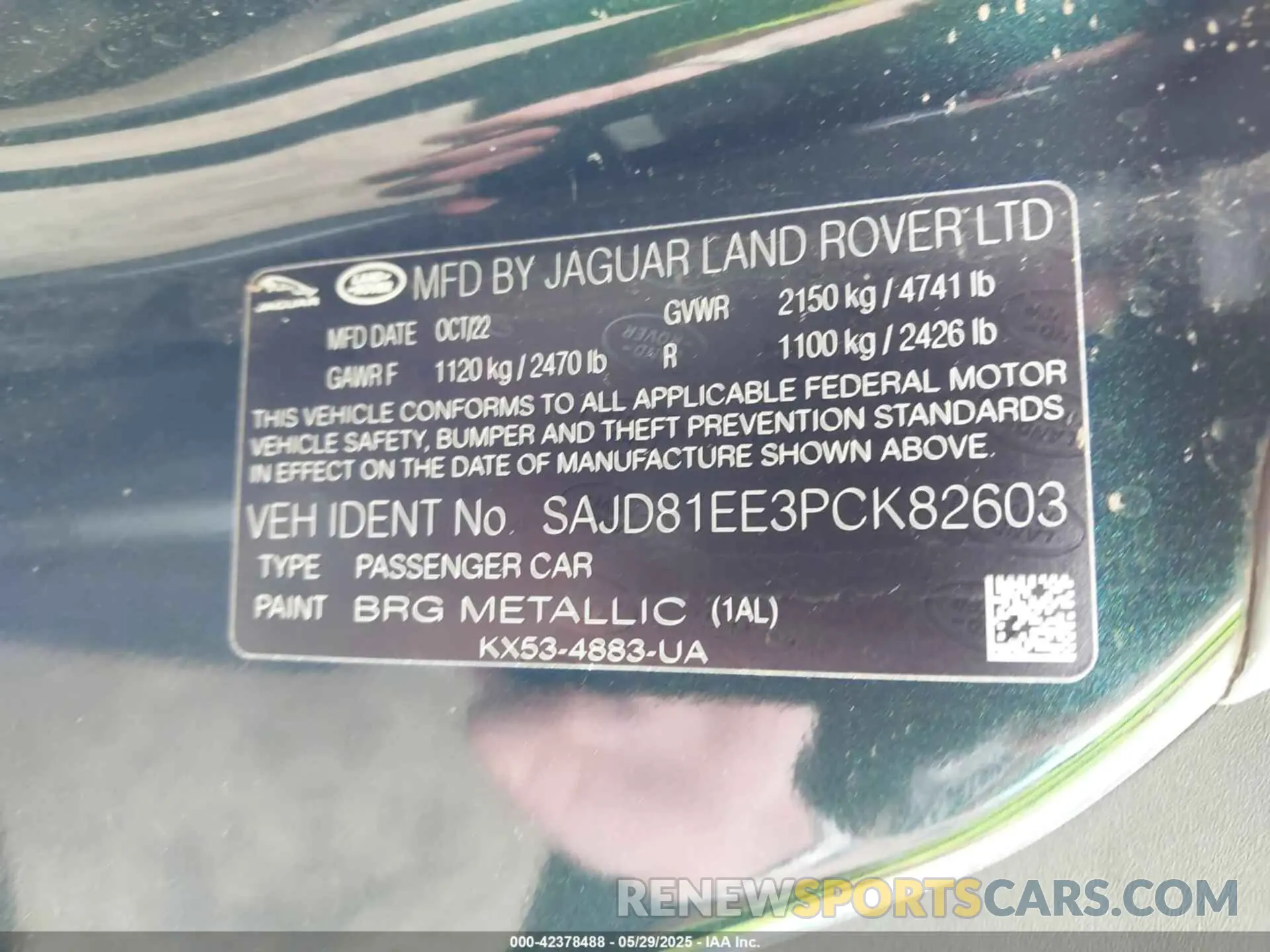 9 Photograph of a damaged car SAJD81EE3PCK82603 JAGUAR F-TYPE 2023