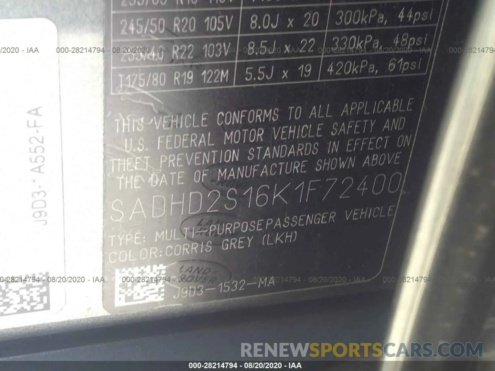 9 Photograph of a damaged car SADHD2S16K1F72400 JAGUAR I-PACE 2019