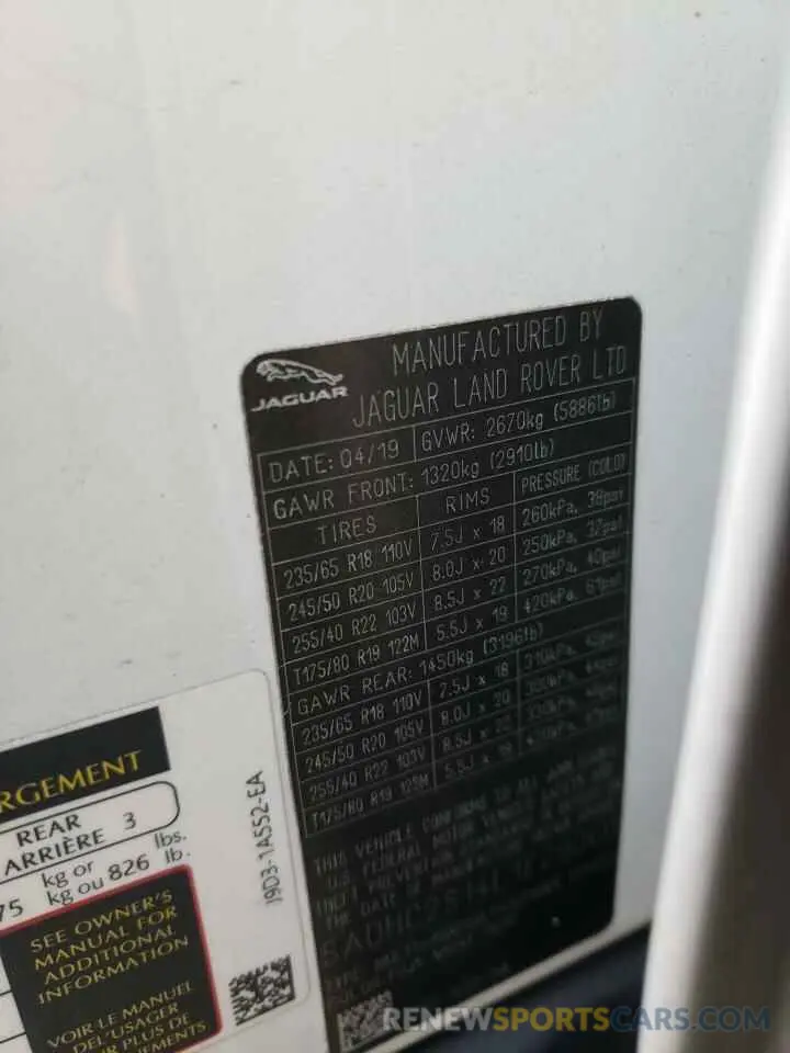 13 Photograph of a damaged car SADHC2S14L1F79060 JAGUAR I-PACE 2020