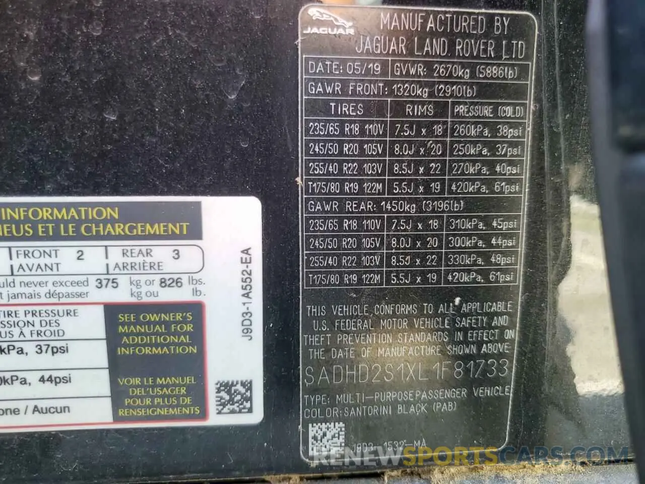 13 Photograph of a damaged car SADHD2S1XL1F81733 JAGUAR I-PACE 2020