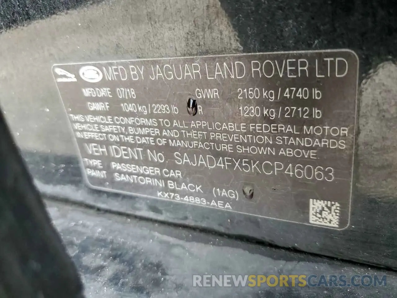 12 Photograph of a damaged car SAJAD4FX5KCP46063 JAGUAR XE 2019