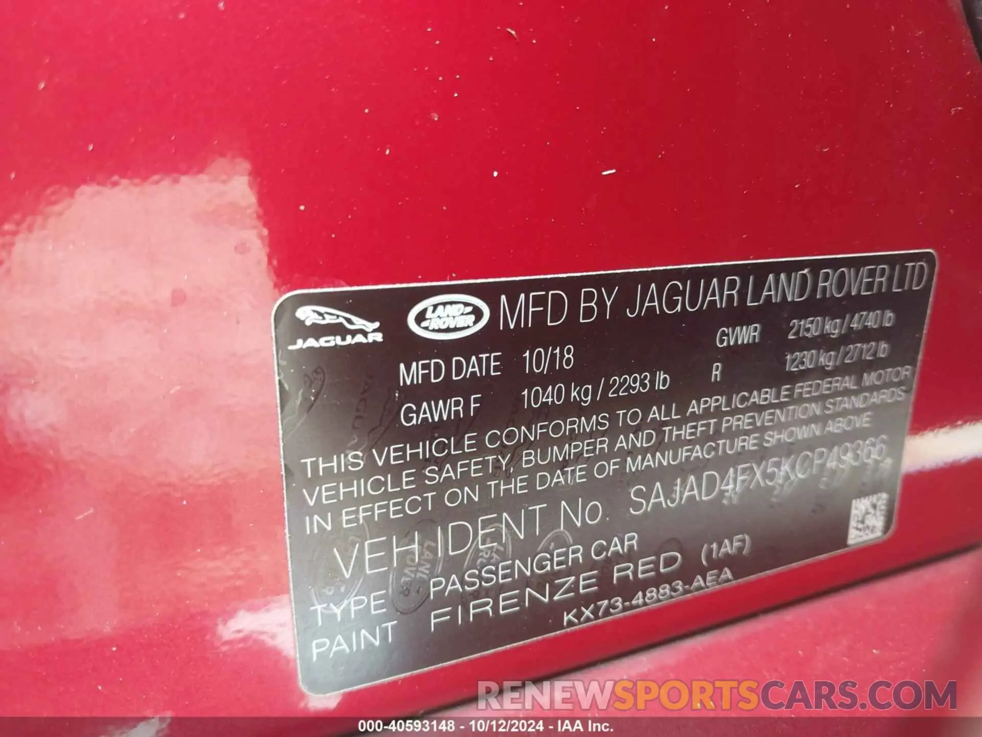 9 Photograph of a damaged car SAJAD4FX5KCP49366 JAGUAR XE 2019