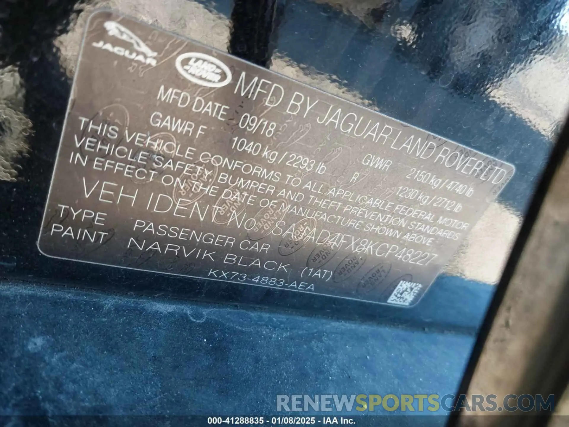 9 Photograph of a damaged car SAJAD4FX8KCP48227 JAGUAR XE 2019
