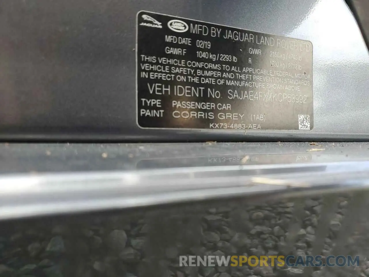 13 Photograph of a damaged car SAJAE4FXXKCP53992 JAGUAR XE 2019