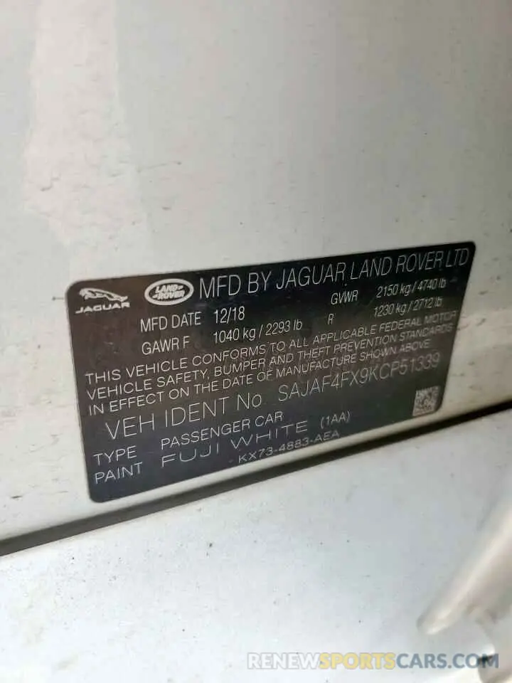12 Photograph of a damaged car SAJAF4FX9KCP51339 JAGUAR XE 2019