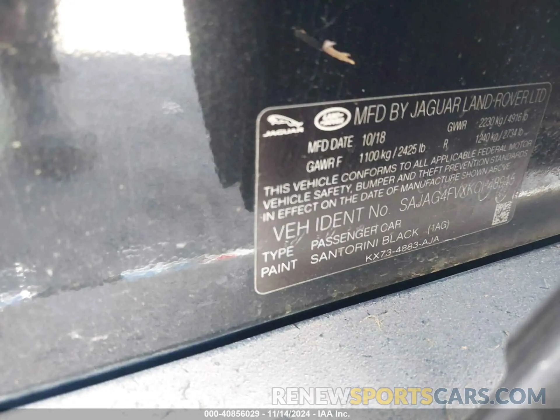 9 Photograph of a damaged car SAJAG4FVXKCP48915 JAGUAR XE 2019