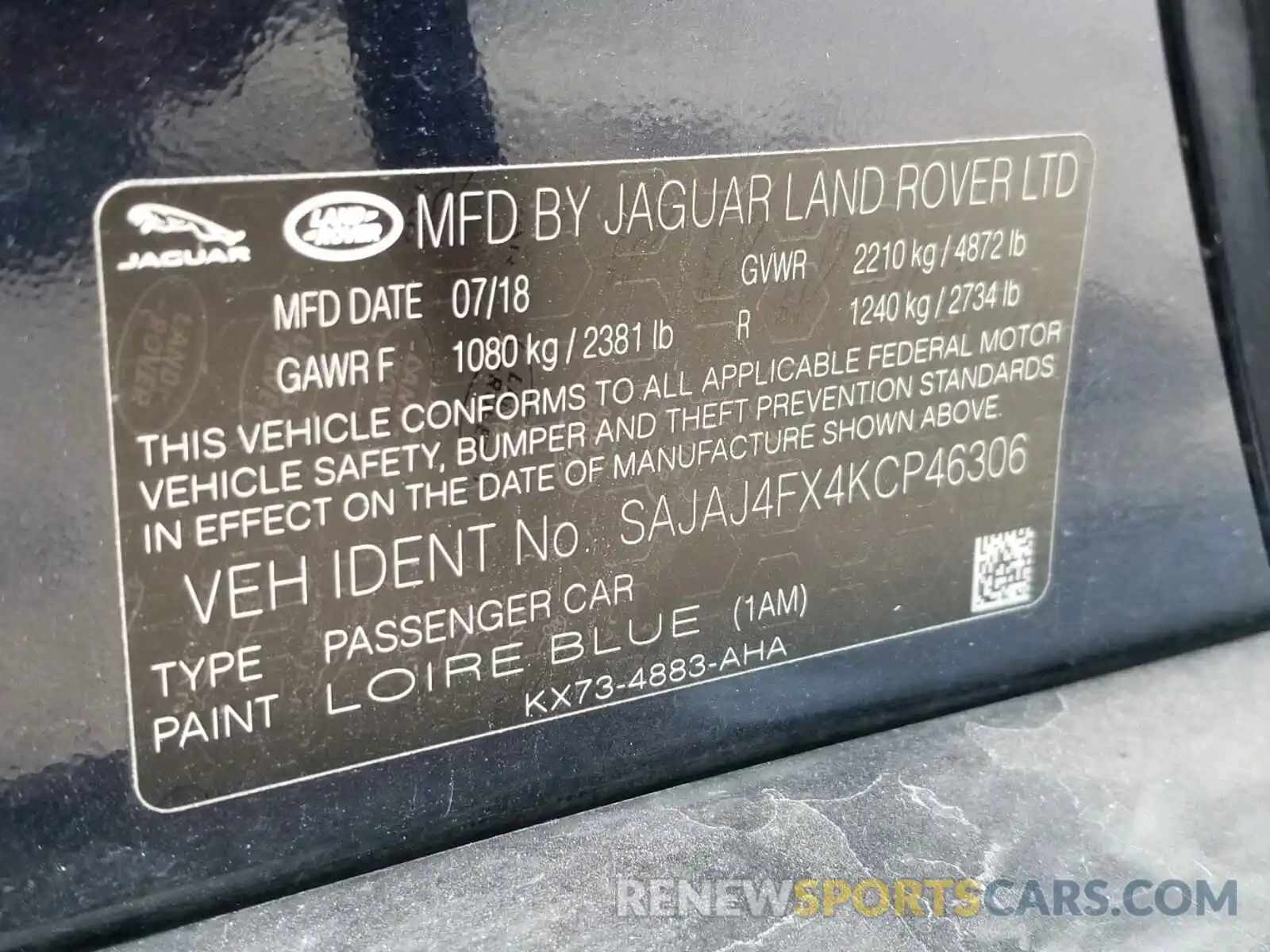 10 Photograph of a damaged car SAJAJ4FX4KCP46306 JAGUAR XE 2019