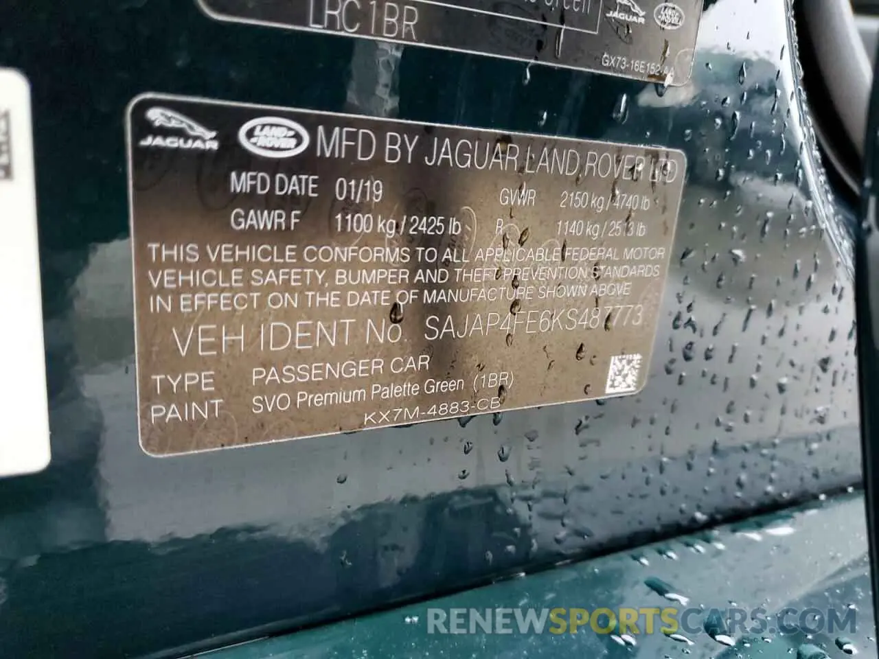 12 Photograph of a damaged car SAJAP4FE6KS487773 JAGUAR XE 2019