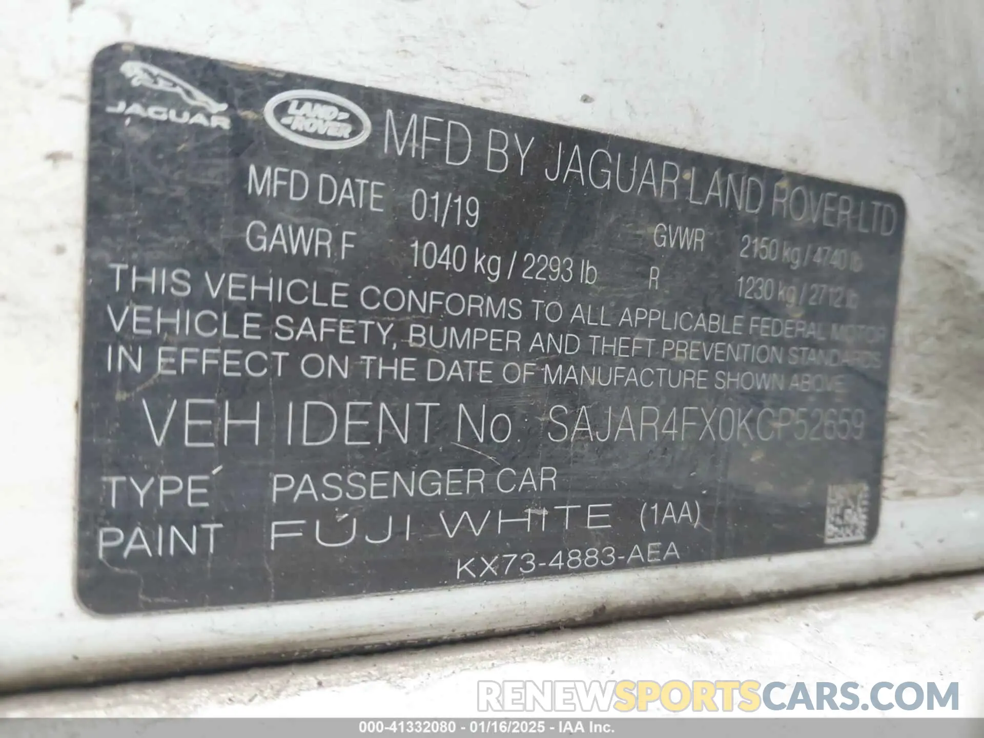 9 Photograph of a damaged car SAJAR4FX0KCP52659 JAGUAR XE 2019