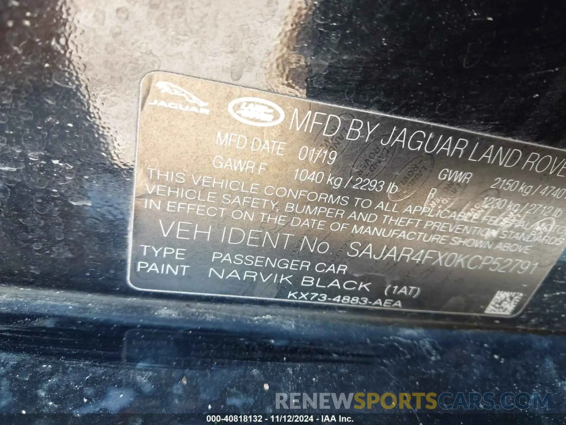 9 Photograph of a damaged car SAJAR4FX0KCP52791 JAGUAR XE 2019