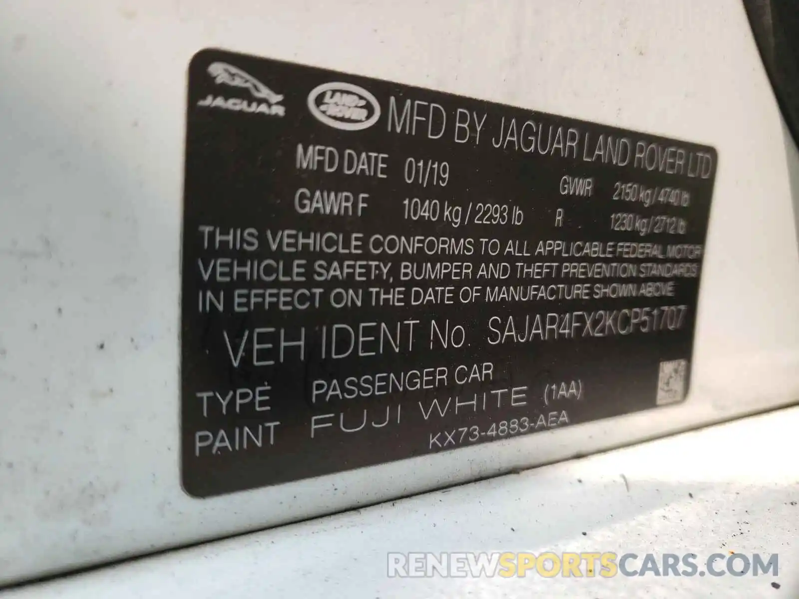 10 Photograph of a damaged car SAJAR4FX2KCP51707 JAGUAR XE 2019