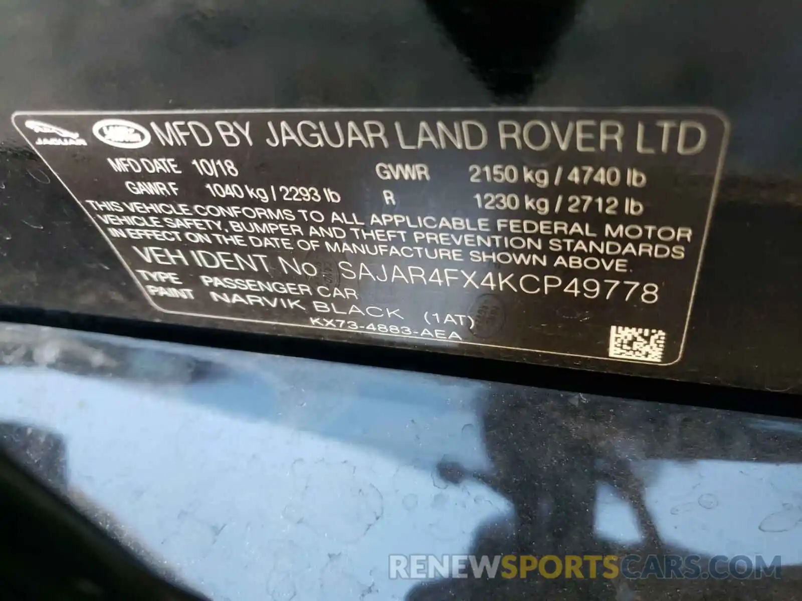 10 Photograph of a damaged car SAJAR4FX4KCP49778 JAGUAR XE 2019