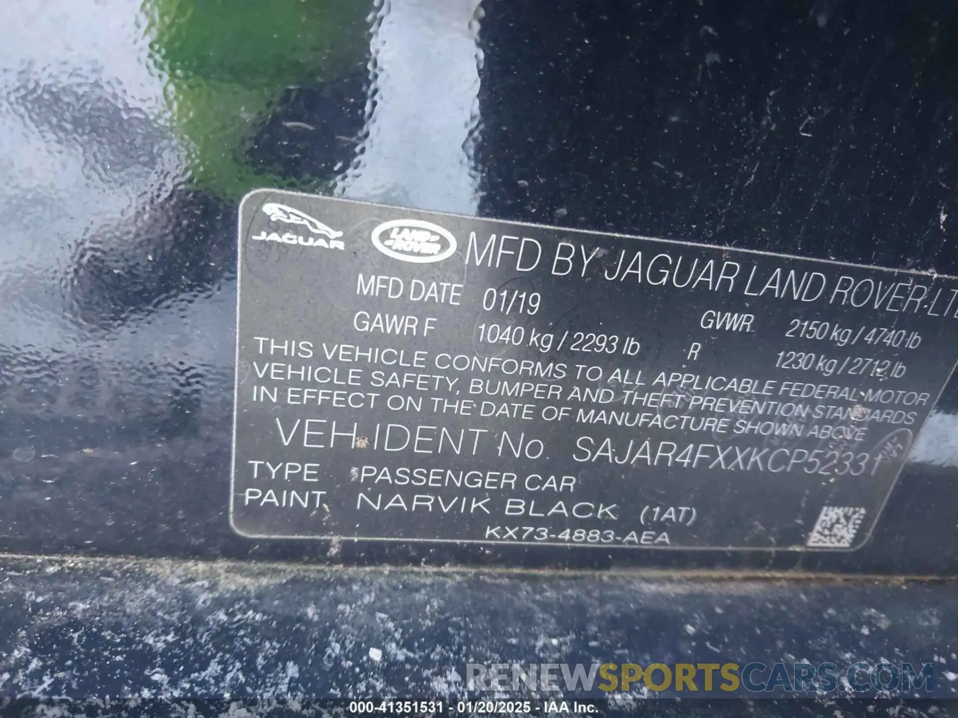 9 Photograph of a damaged car SAJAR4FXXKCP52331 JAGUAR XE 2019