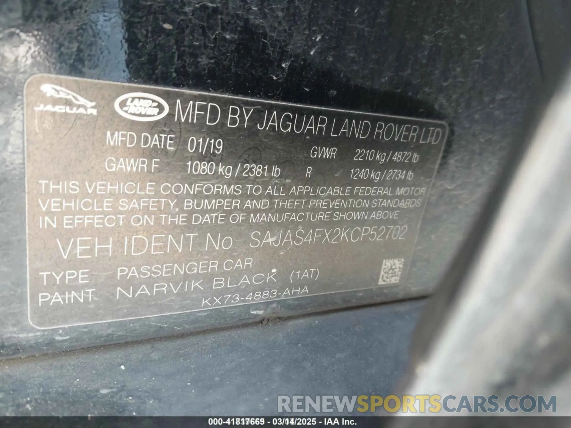 9 Photograph of a damaged car SAJAS4FX2KCP52702 JAGUAR XE 2019