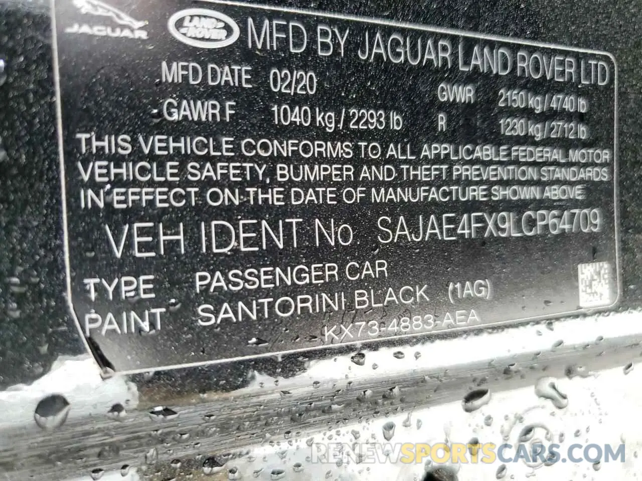 13 Photograph of a damaged car SAJAE4FX9LCP64709 JAGUAR XE 2020