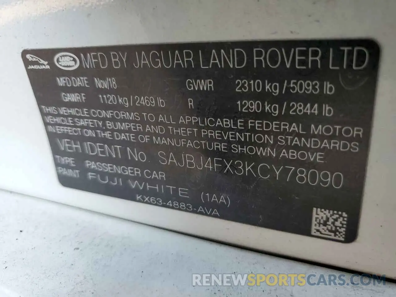10 Photograph of a damaged car SAJBJ4FX3KCY78090 JAGUAR XF 2019