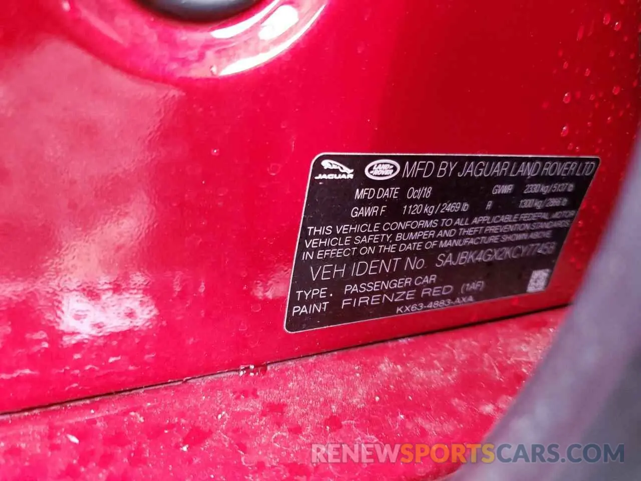 14 Photograph of a damaged car SAJBK4GX2KCY77458 JAGUAR XF 2019