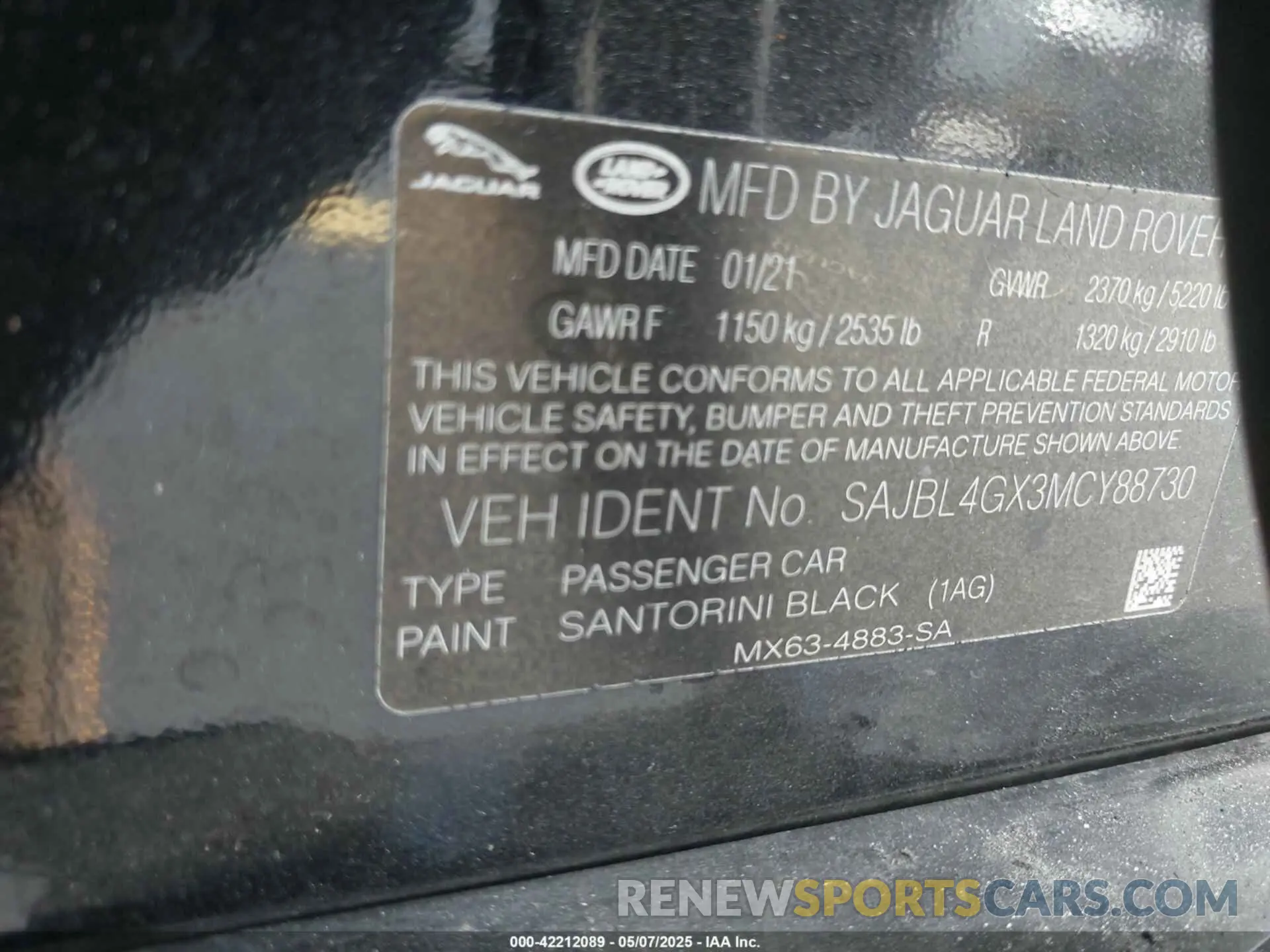 9 Photograph of a damaged car SAJBL4GX3MCY88730 JAGUAR XF 2021