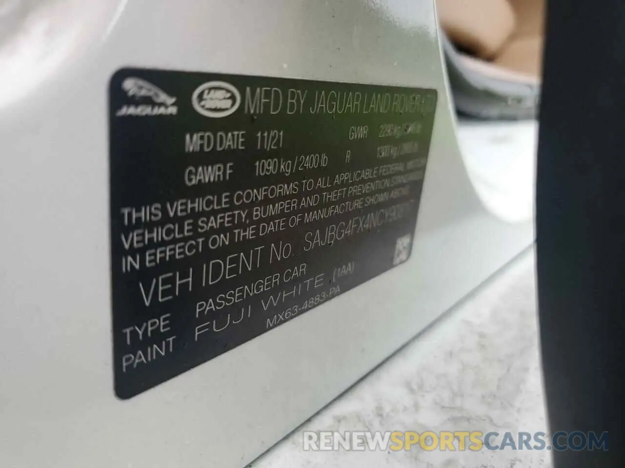 13 Photograph of a damaged car SAJBG4FX4NCY90817 JAGUAR XF 2022