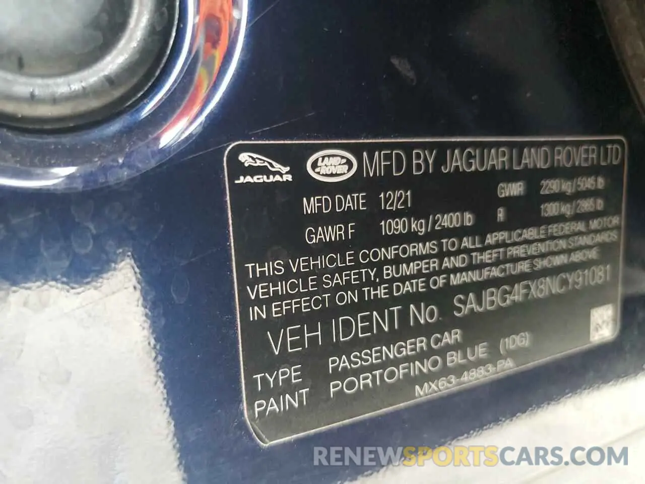 12 Photograph of a damaged car SAJBG4FX8NCY91081 JAGUAR XF 2022