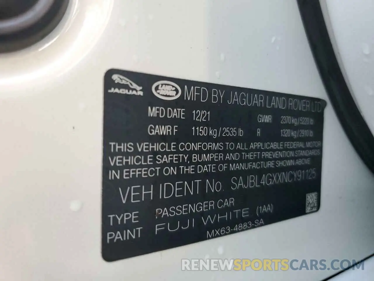 13 Photograph of a damaged car SAJBL4GXXNCY91125 JAGUAR XF 2022