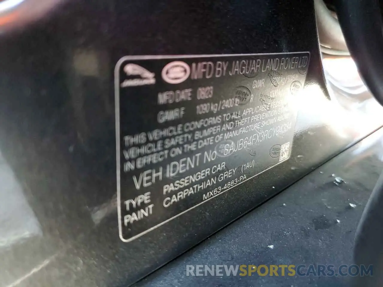 12 Photograph of a damaged car SAJB64FX3RCY94334 JAGUAR XF 2024