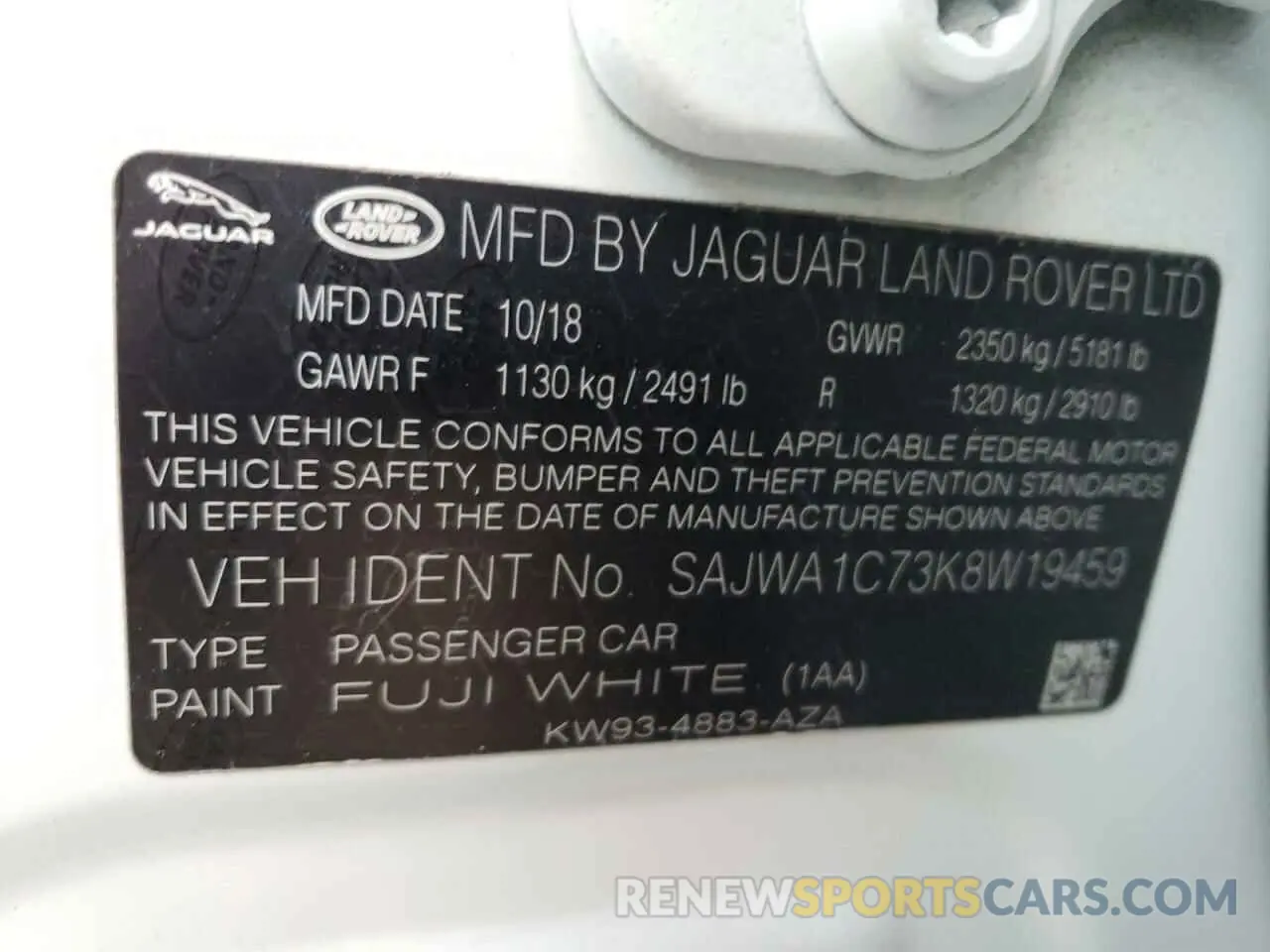 12 Photograph of a damaged car SAJWA1C73K8W19459 JAGUAR XJ 2019