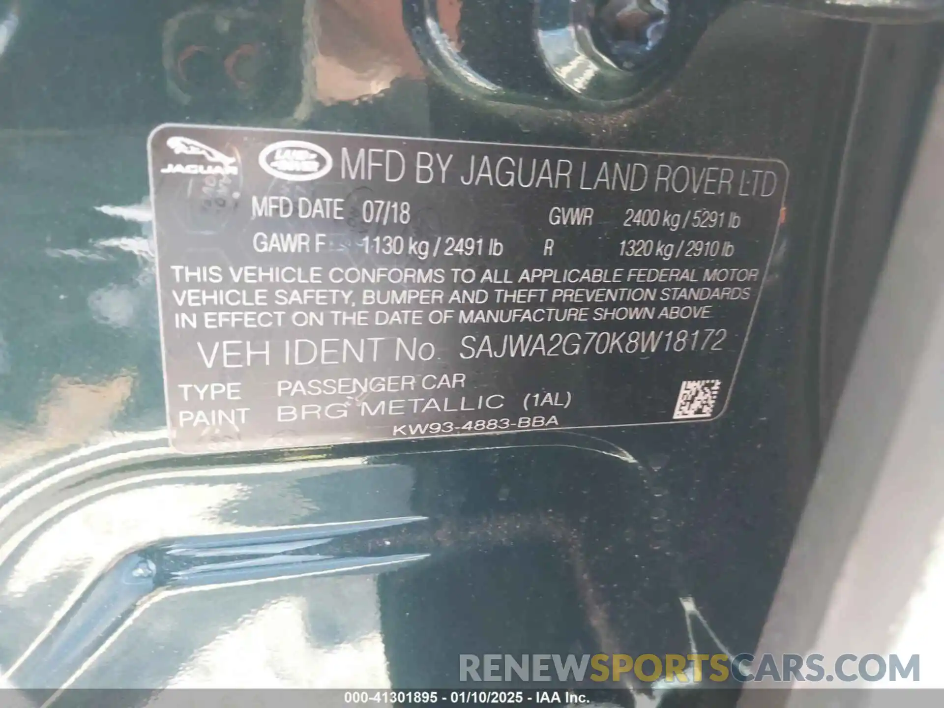 9 Photograph of a damaged car SAJWA2G70K8W18172 JAGUAR XJ 2019