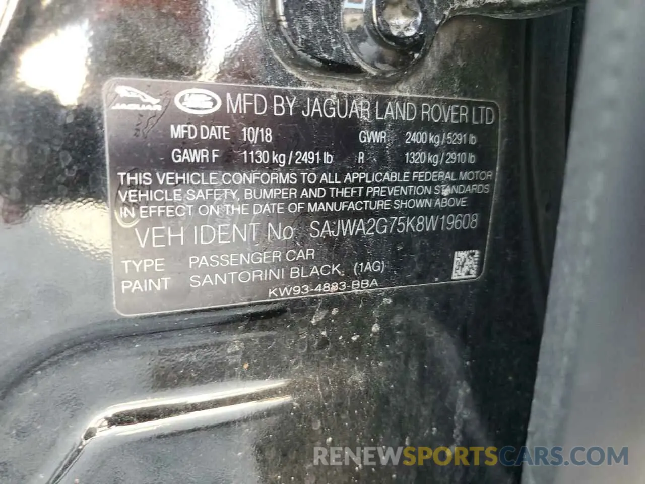 12 Photograph of a damaged car SAJWA2G75K8W19608 JAGUAR XJ 2019