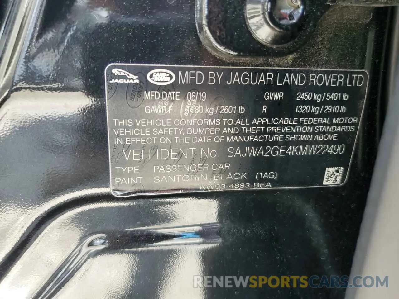 12 Photograph of a damaged car SAJWA2GE4KMW22490 JAGUAR XJ 2019