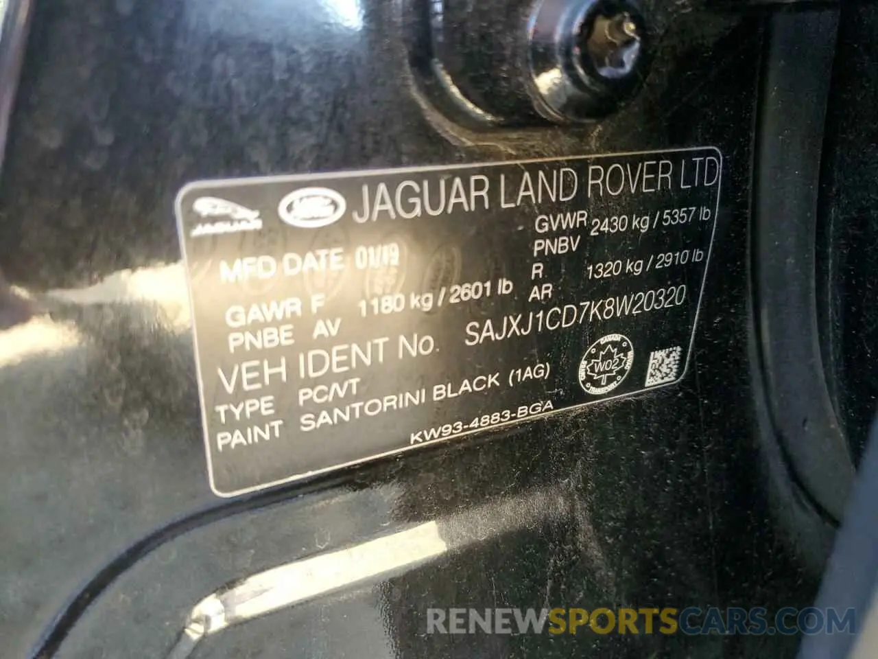 13 Photograph of a damaged car SAJXJ1CD7K8W20320 JAGUAR XJ 2019