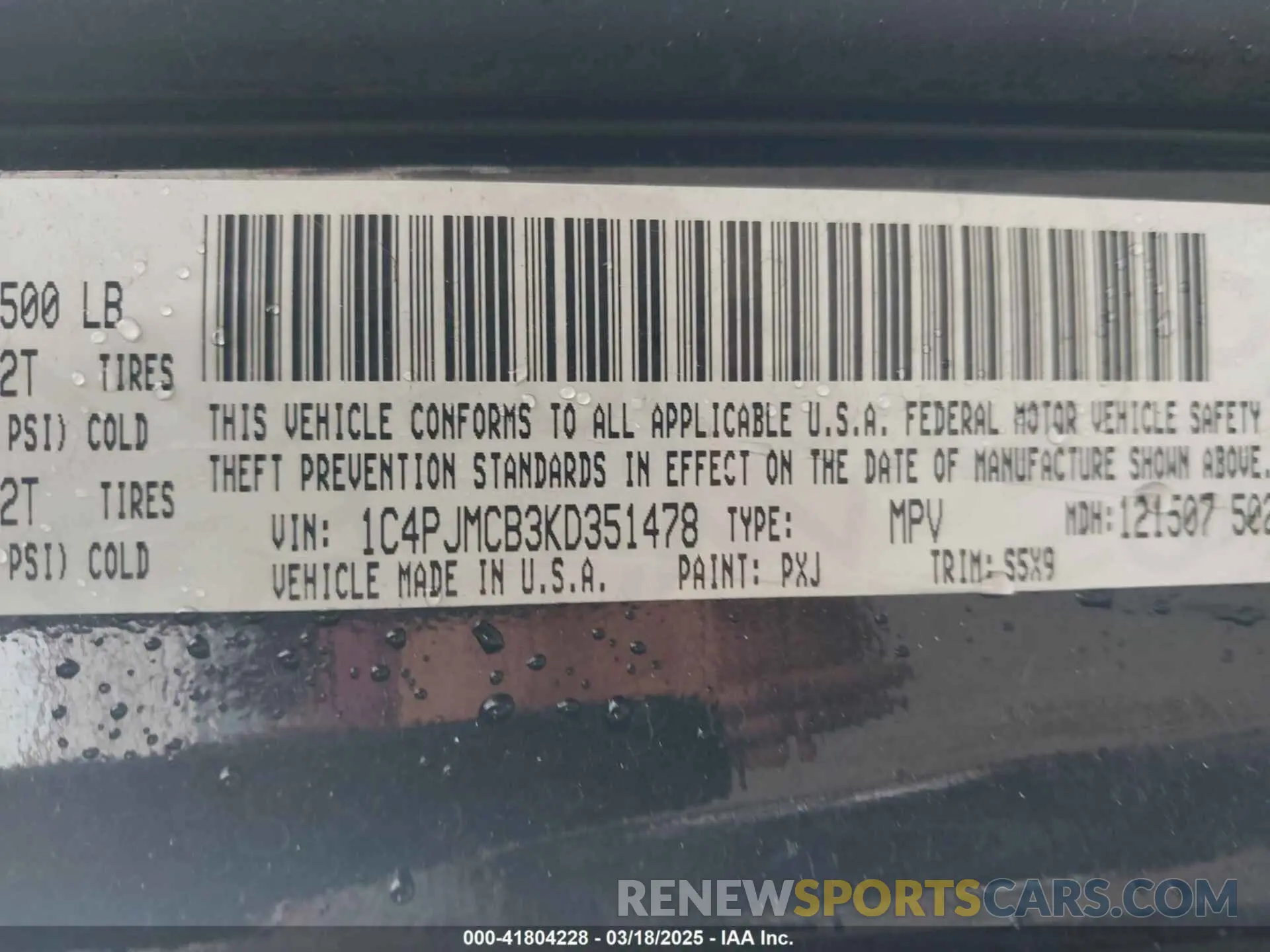 9 Photograph of a damaged car 1C4PJMCB3KD351478 JEEP CHEROKEE 2019