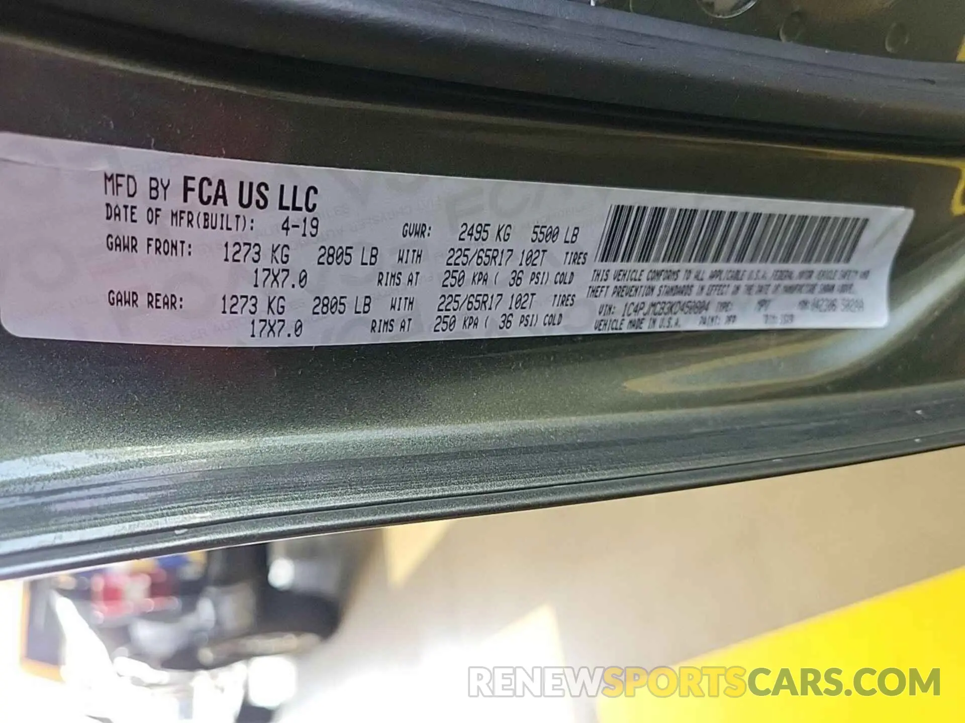 20 Photograph of a damaged car 1C4PJMCB3KD450804 JEEP CHEROKEE 2019