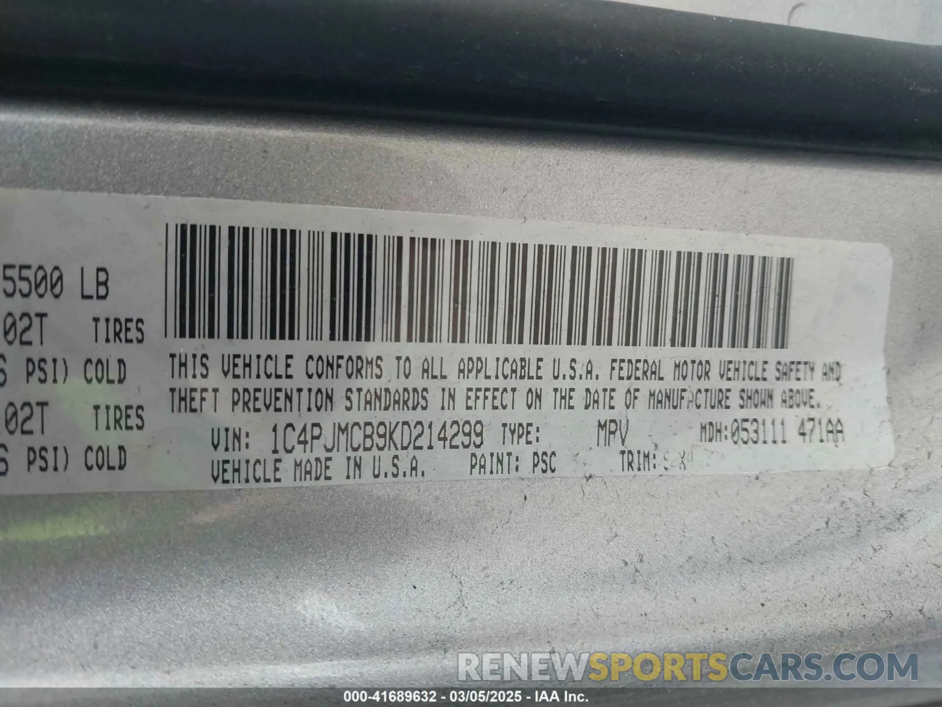 9 Photograph of a damaged car 1C4PJMCB9KD214299 JEEP CHEROKEE 2019